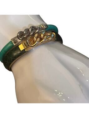 Vintage Vita Florence 24k Gold Bangle & Modern Manelli Silver Leather Bracelet